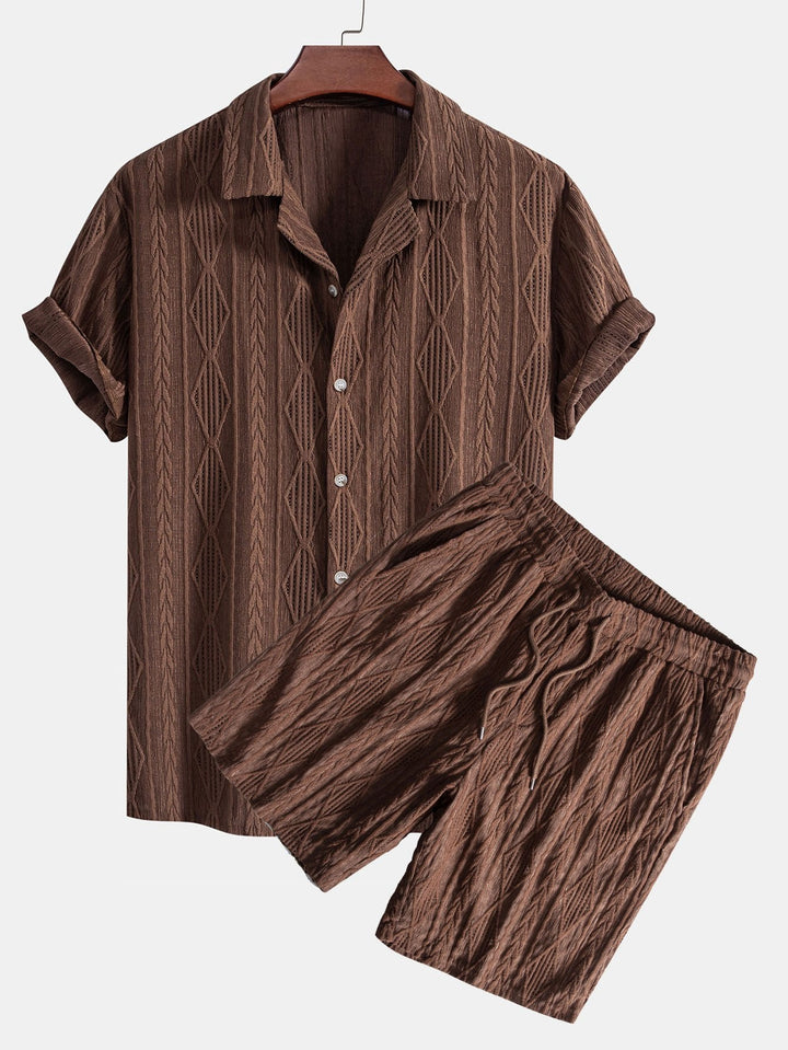 Geometrisch Jacquard Cubaanse Shirt & Textuur Shorts Met Voering