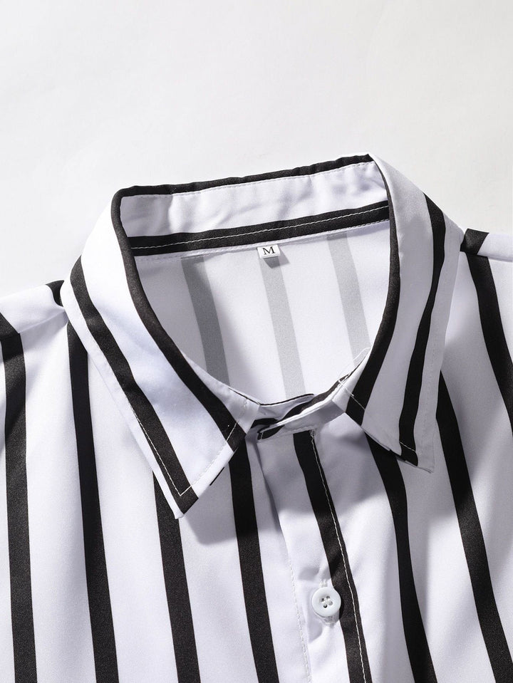 Gestreepte Print Knop-Up Shirt & Zwemshorts