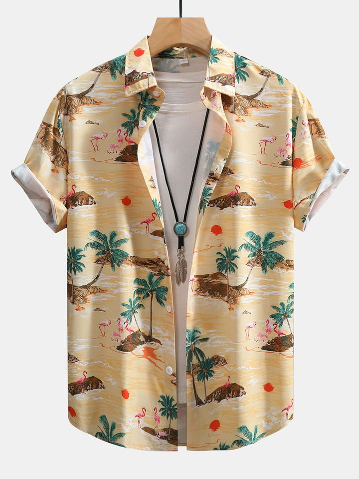 Flamingo Habitat Print Overhemd met Knoopsluiting & Zwemshorts