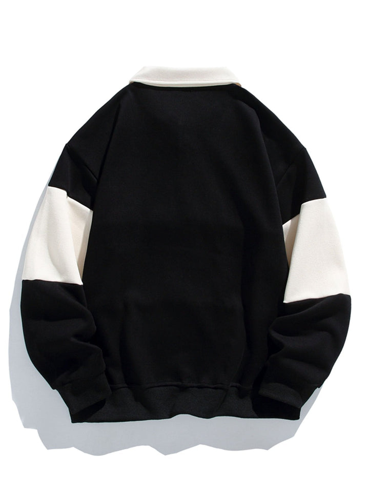 Relax Fit Kleur Blok Patchwork Polo Sweatshirt