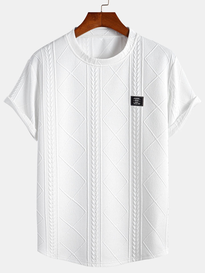 Korte Mouw Geometrisch Jacquard Boog Hem T-Shirt