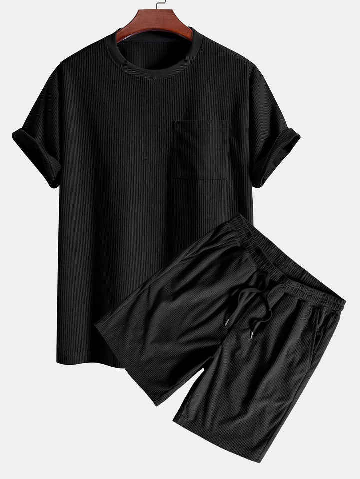 Corduroy Oversized T-shirt With Pocket & Shorts