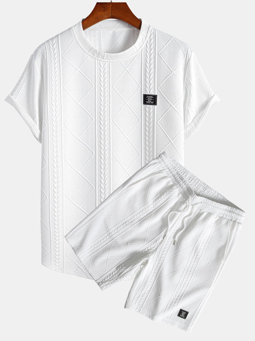 Korte Mouw Geometrisch Jacquard Boog Hem T-Shirt & Shorts