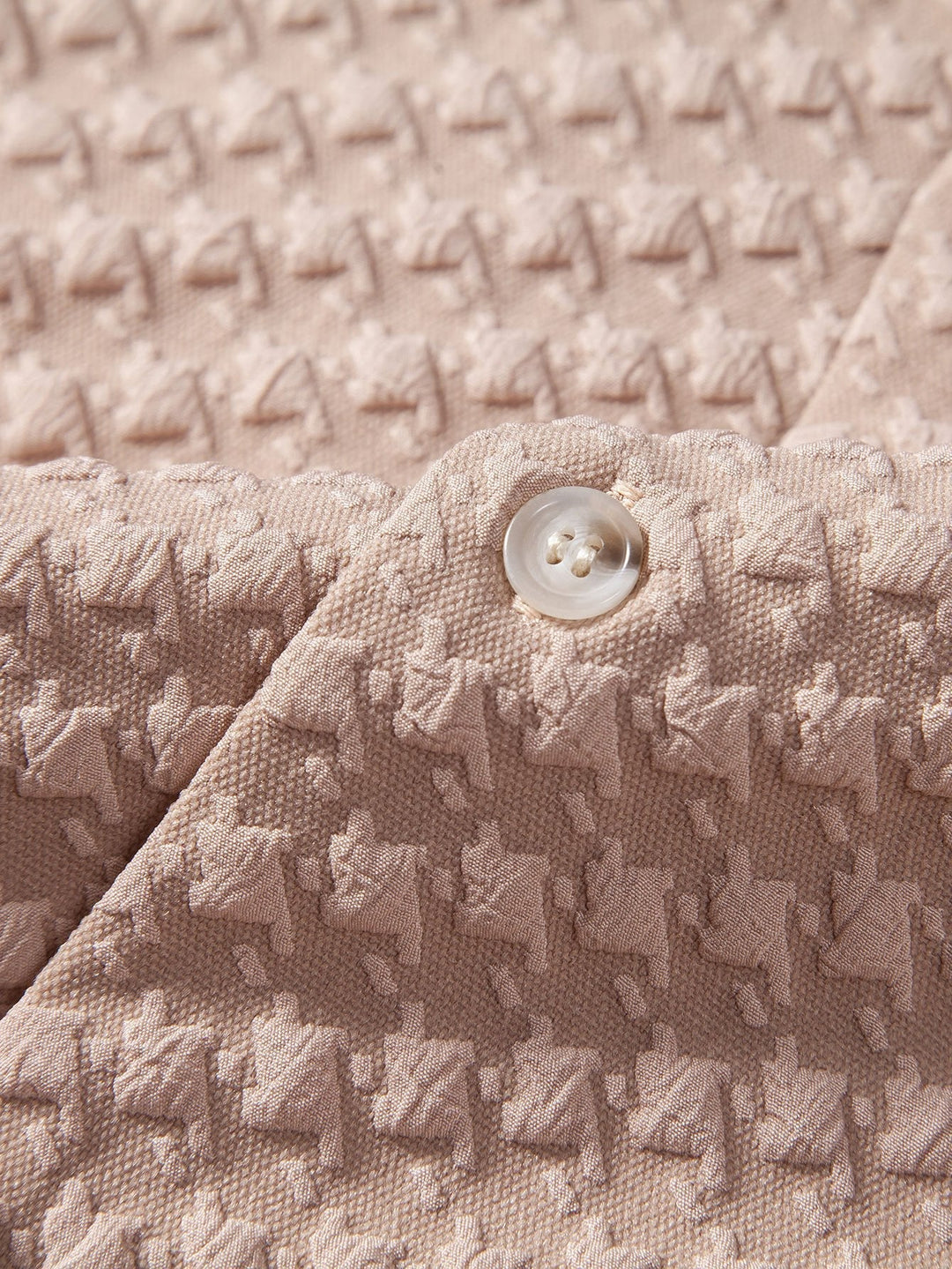 Houndstooth Jacquard Cubaanse Shirt & Rechte Linnen Broek