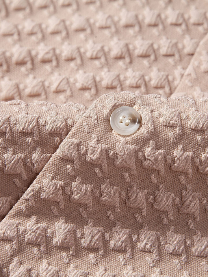 Houndstooth Jacquard Cubaanse Shirt & Rechte Linnen Broek