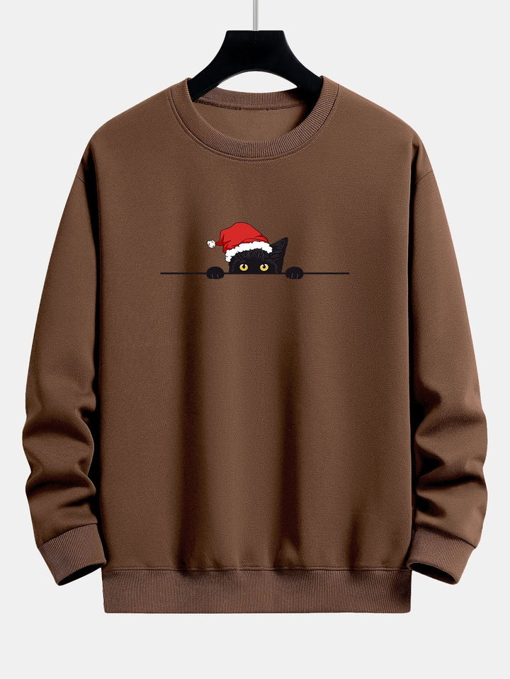 Kerst Zwarte Kat Print Relax Fit Sweatshirt