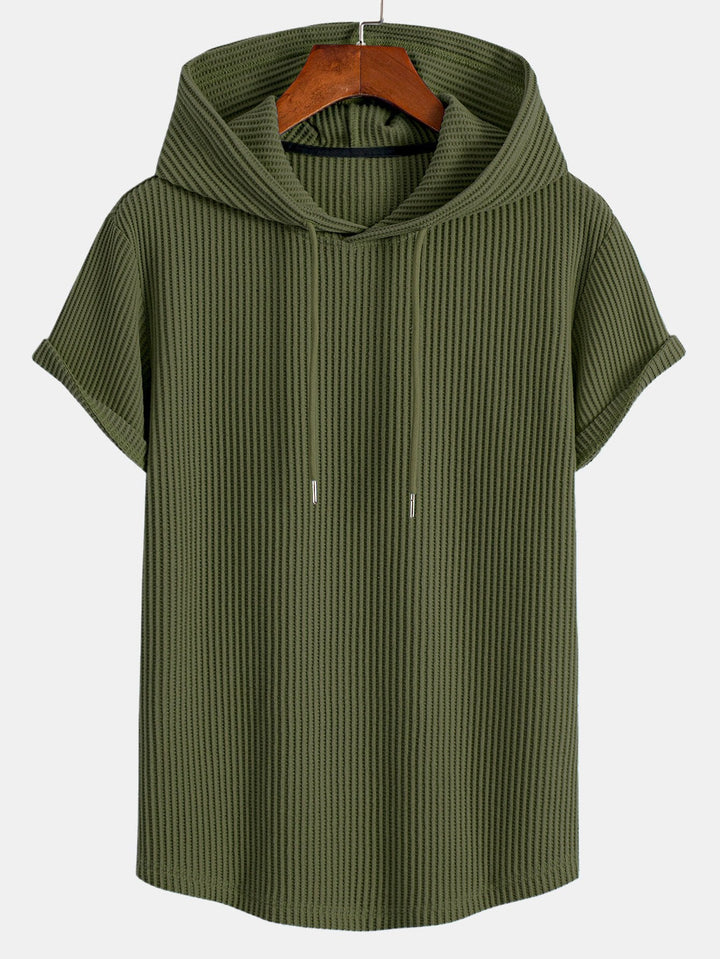 Gebreide Wafel Boog Hem Hoodie T-Shirt & Trekkoord Wafel Korte Broek