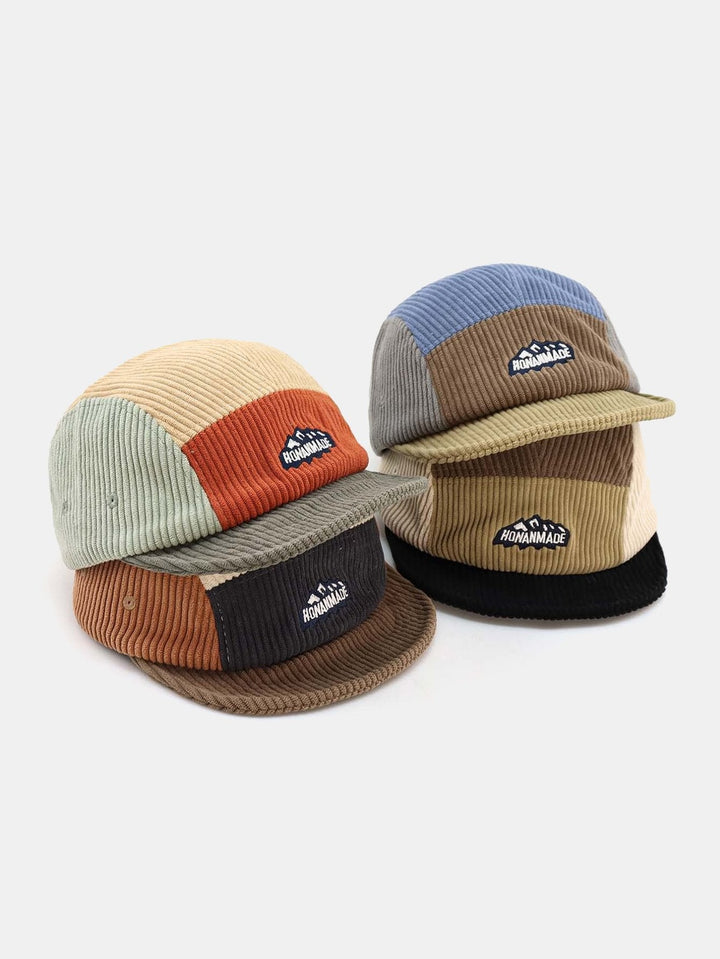 Slogan Patroon Kleur Blok Corduroy Baseball Cap
