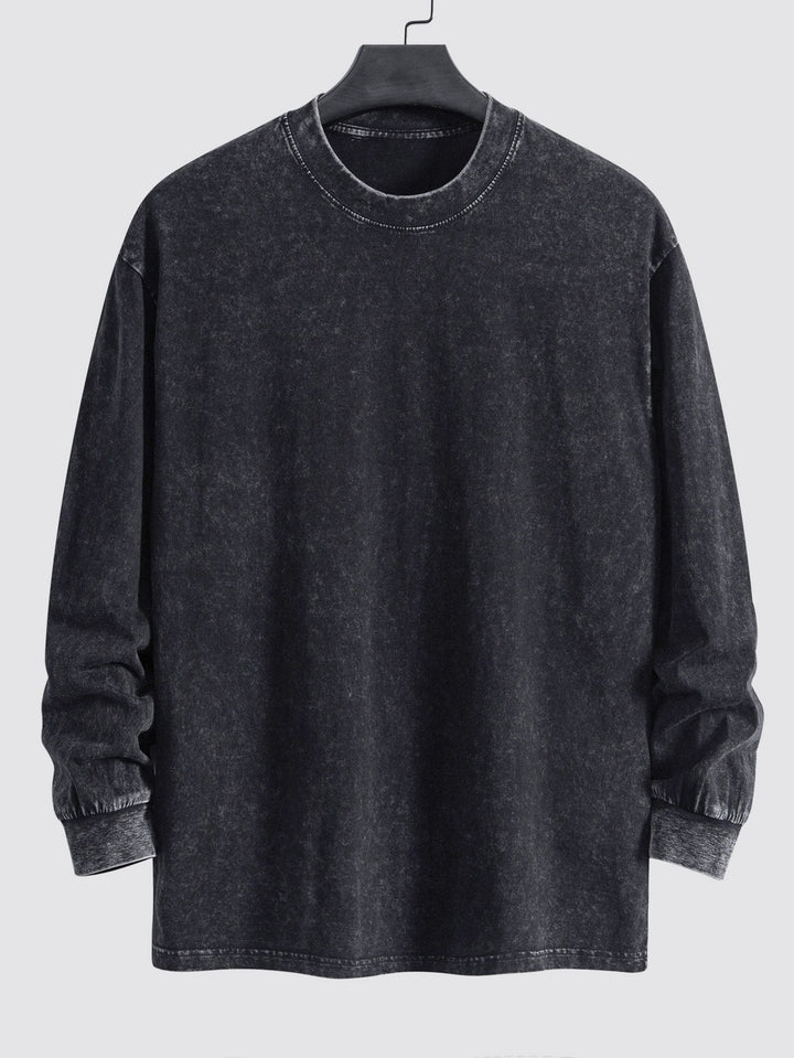 Relax Fit Lange Mouw Gewassen Versleten T-Shirt