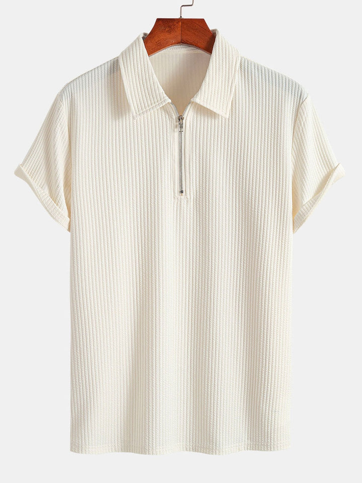 Muscle Fit Ribbed Half Zip Polo Shirt & Shorts