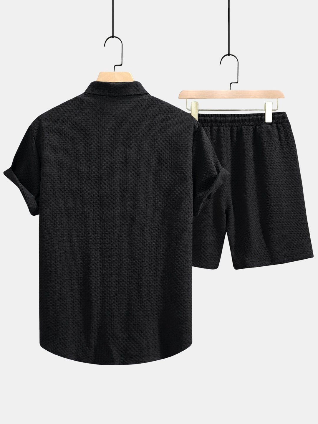 Crossed Texture Button-Up Shirt & Drawstring Shorts