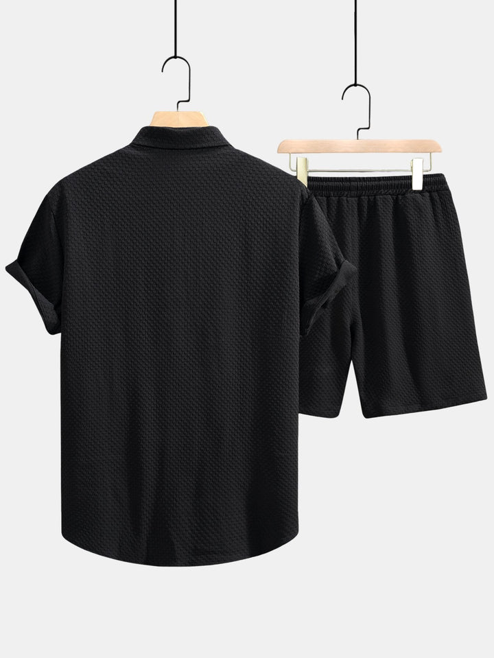 Crossed Texture Button-Up Shirt & Drawstring Shorts
