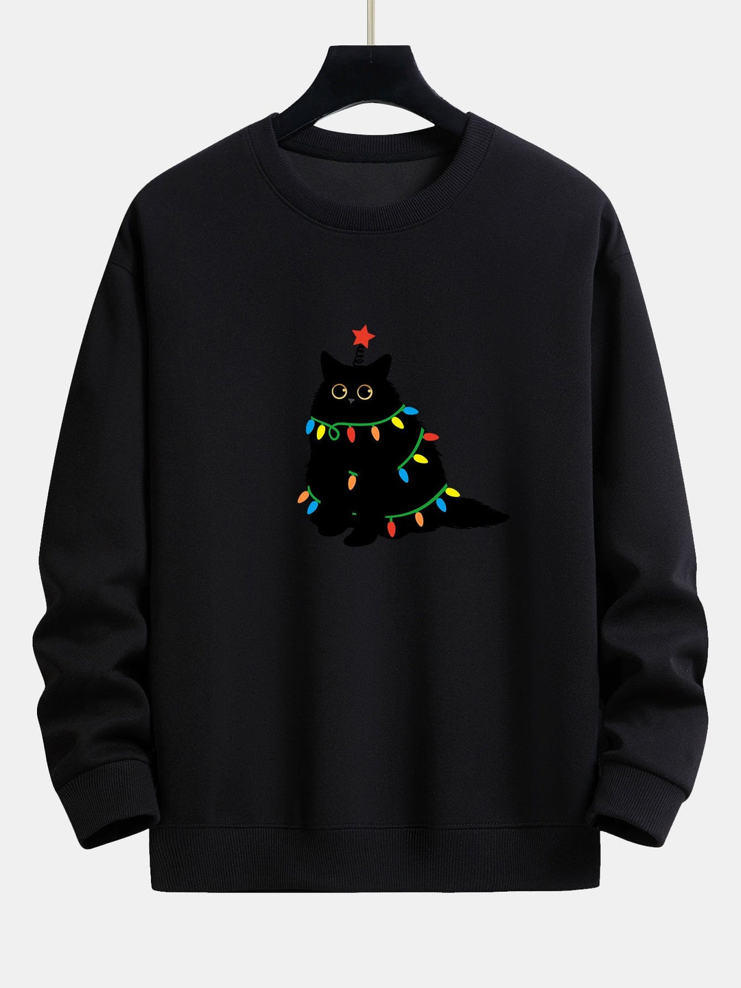Kleurrijke Licht Zwarte Kat Print Relax Fit Sweatshirt