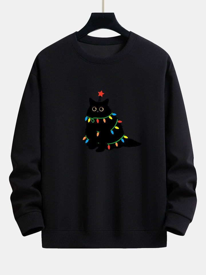 Kleurrijke Licht Zwarte Kat Print Relax Fit Sweatshirt