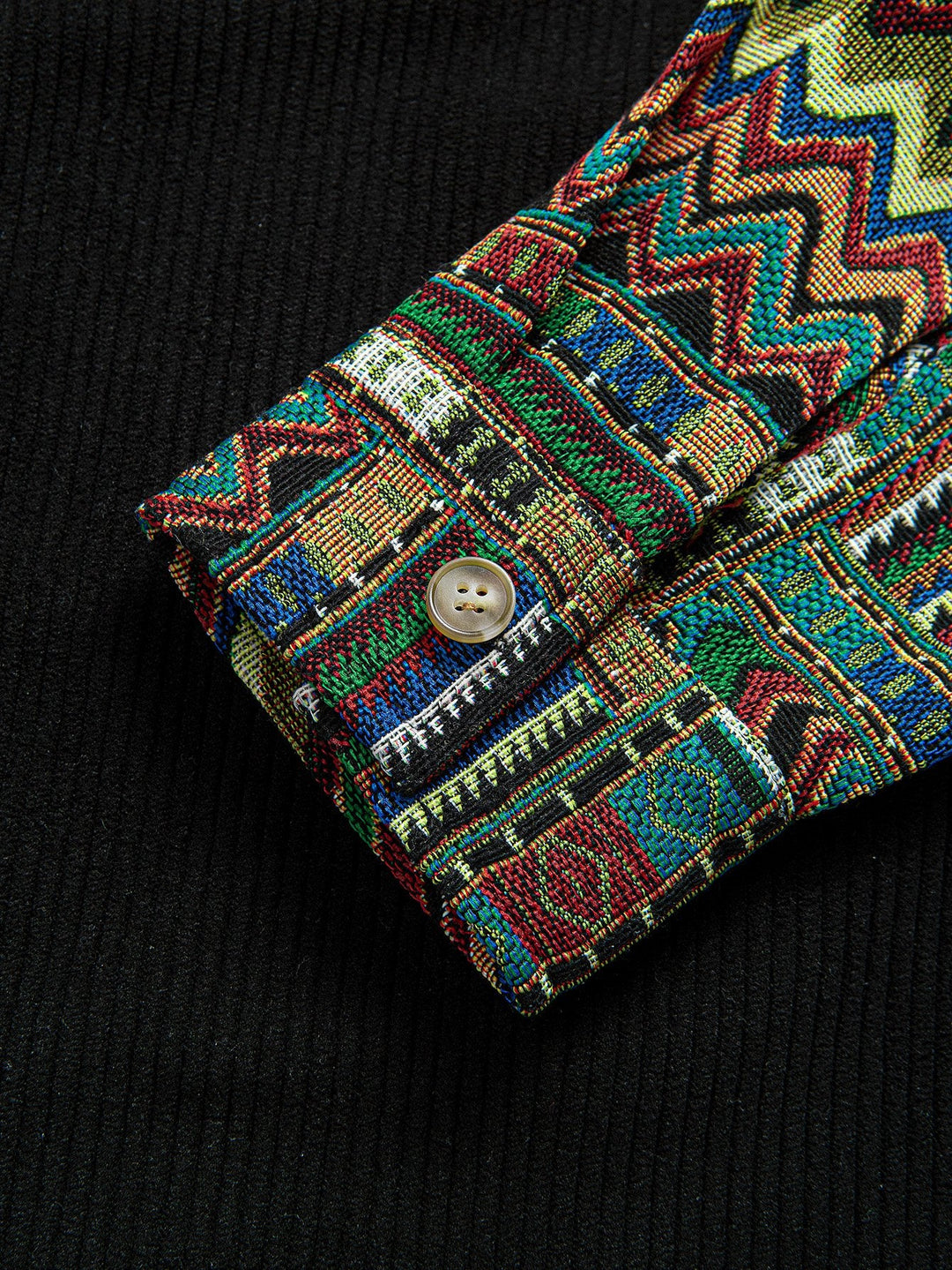 Relax Fit Etnische Geometrische Corduroy Patchwork Shirt # Willekeurig Patroon Ontwerp # & Trekkoord Corduroy Cargo Jogger Broek