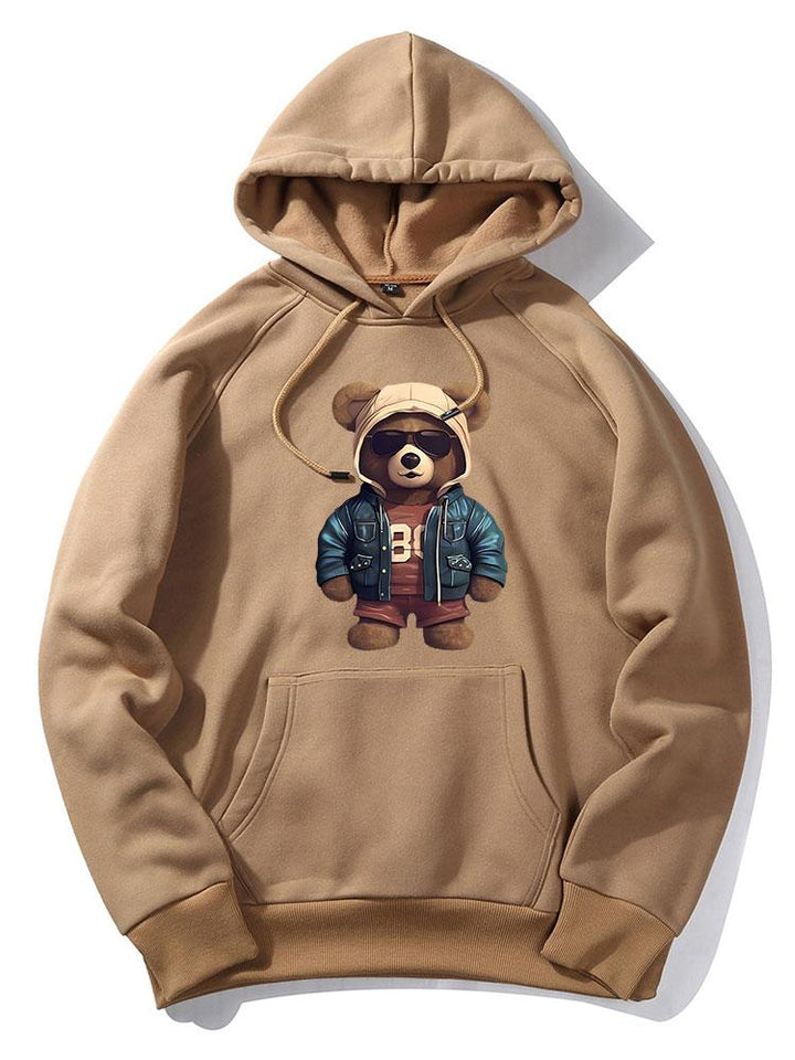 Bear In Leather Jacket Print Hoodie & Jogger Pants