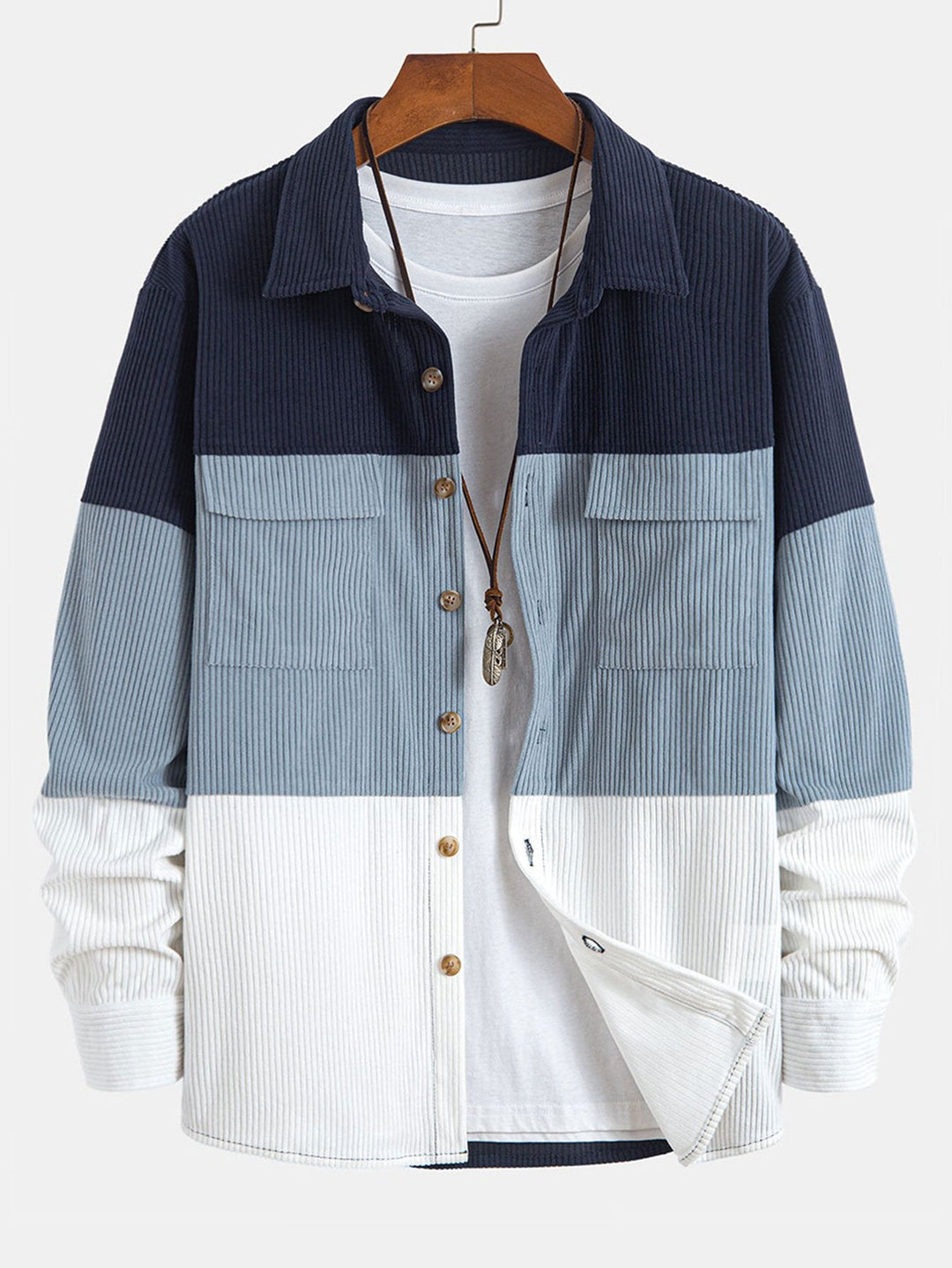 Kleur Blok Corduroy Shirt Met Zakken