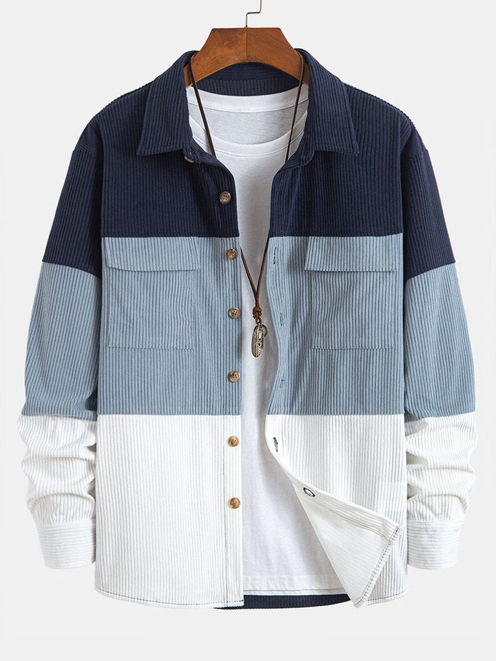 Kleur Blok Corduroy Shirt Met Zakken
