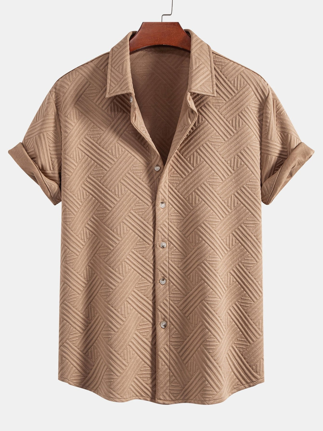 Textuur Jacquard Knop-Up Shirt & Shorts
