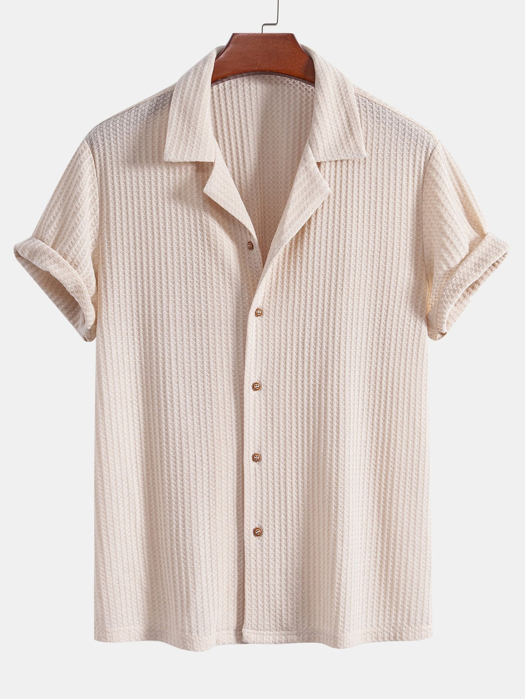 Korte Mouwen Gebreide Wafel Cubaanse Shirt & Rechte Linnen Broek