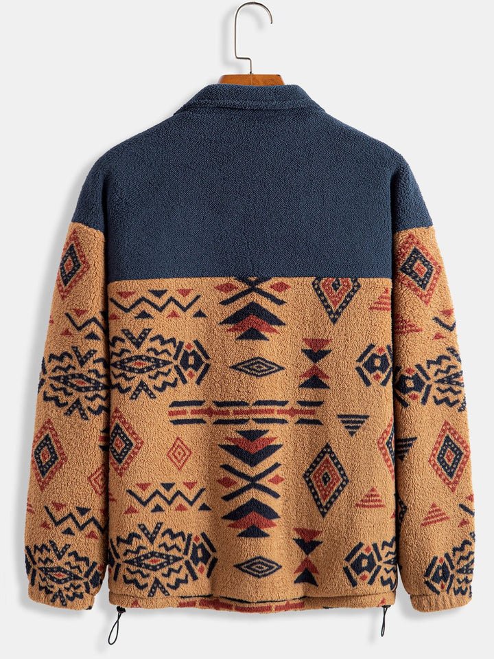 Azteekse Print Patchwork Teddy Fleece Jas