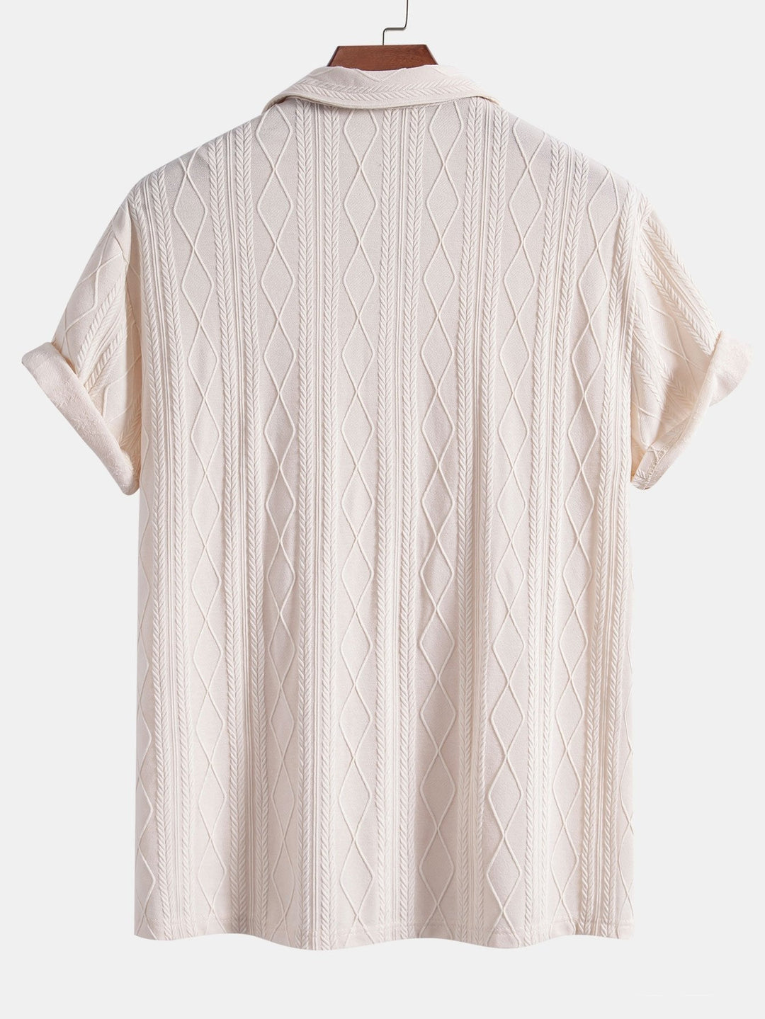 Gebreide Geometrische Ruit Jacquard Cubaanse Shirt & Rechte Linnen Broek