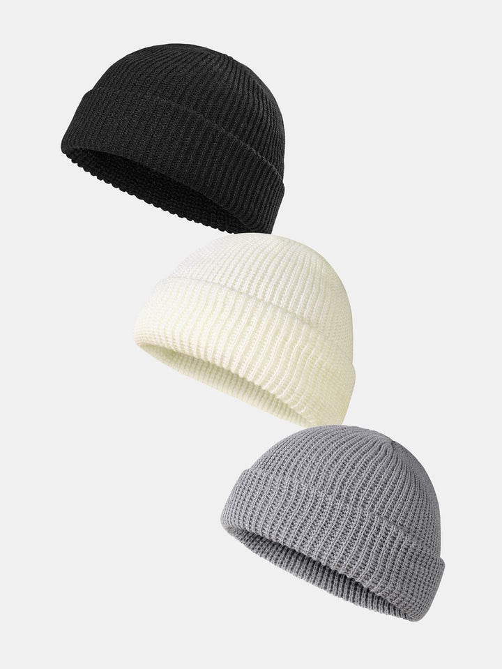 3 Stuks Solide Kleur Warme Gebreide Muts