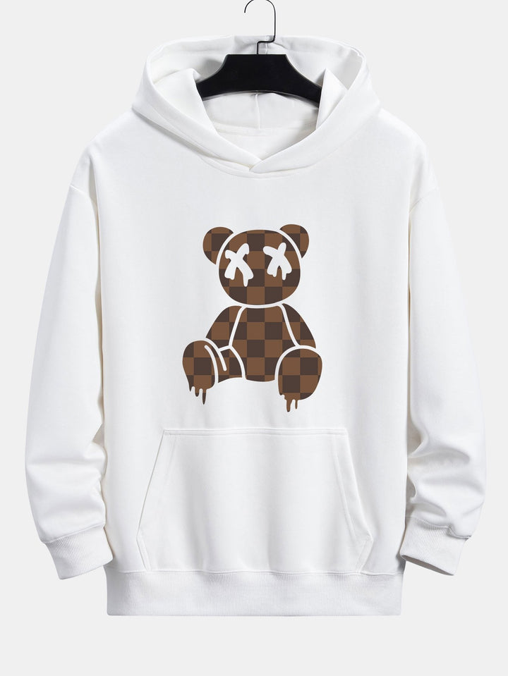 Geruite Oplosbare Beerprint Relax Fit Hoodie & Rechte Pijpen Corduroy Broek