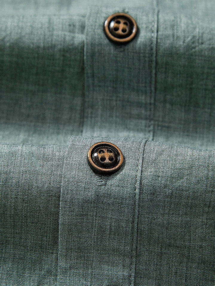 Korte Mouw Half Knop Vlieg Henley Kraag Shirt & Rechte Pijpen Linnen Broek