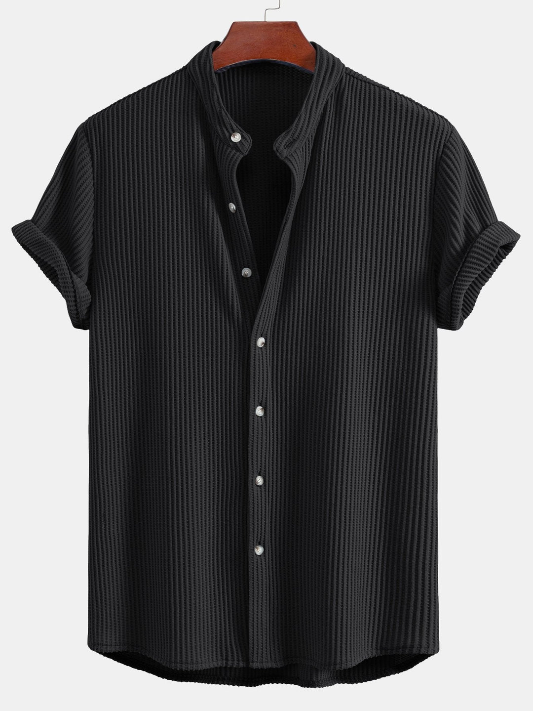 Wafel Stand Kraag Shirt & Trekkoord Wafel Shorts