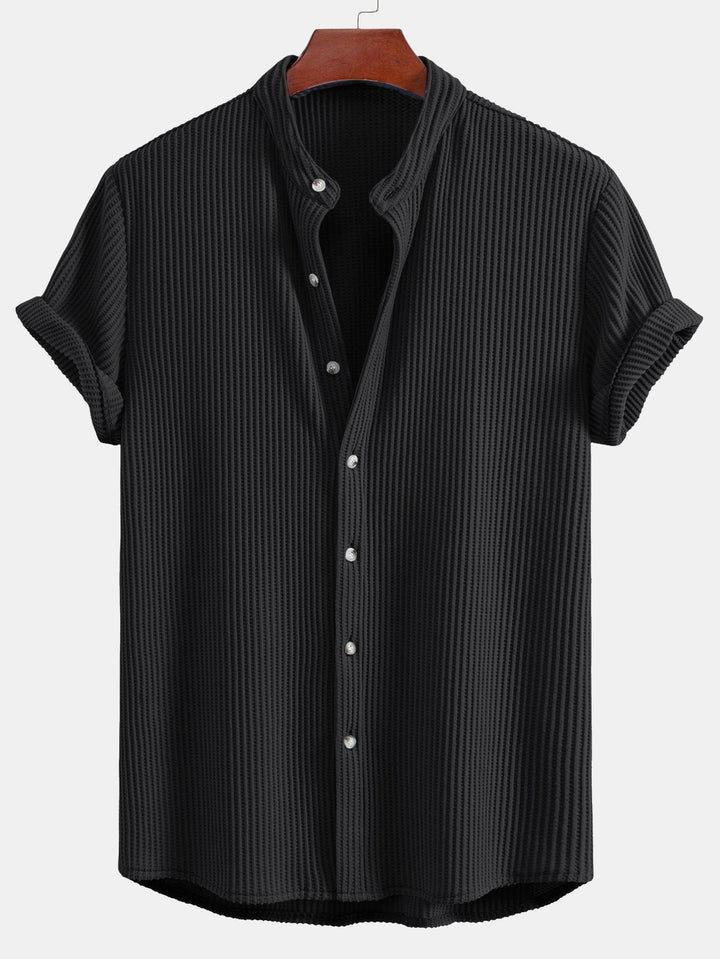 Wafel Stand Kraag Shirt & Trekkoord Wafel Shorts