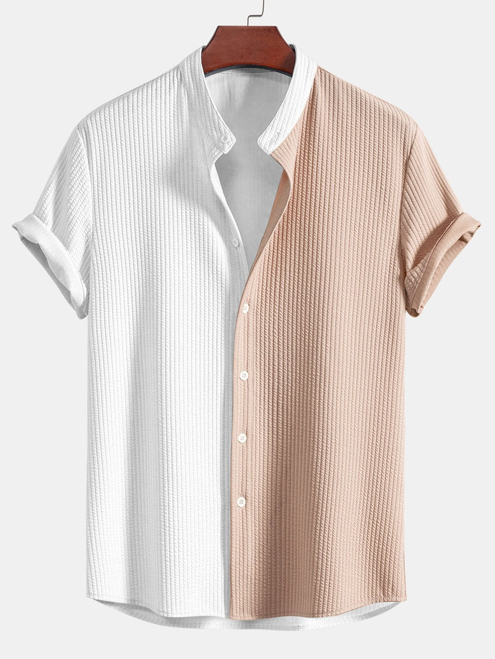 Twee Kleur Spier Fit Ribbel Stand Kraag Shirt & Rechte Pijp Ribbel Broek
