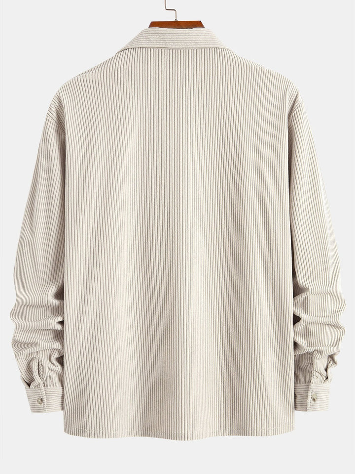 Lange Mouwen Corduroy Cubaanse Kraag Shirt & Rechte Pijpen Linnen Broek