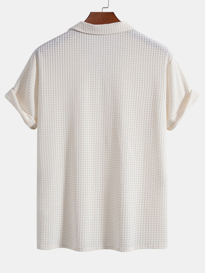 Korte Mouwen Wafel Cubaanse Shirt & Rechte Pijpen Linnen Broek
