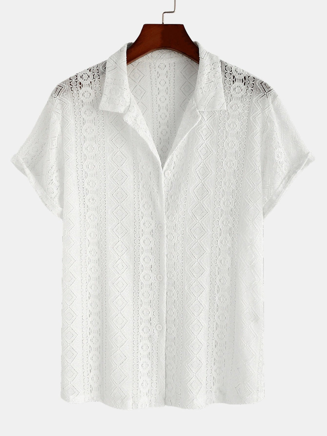 Geometrisch Textuur Cubaanse Shirt & Rechte Linnen Broek