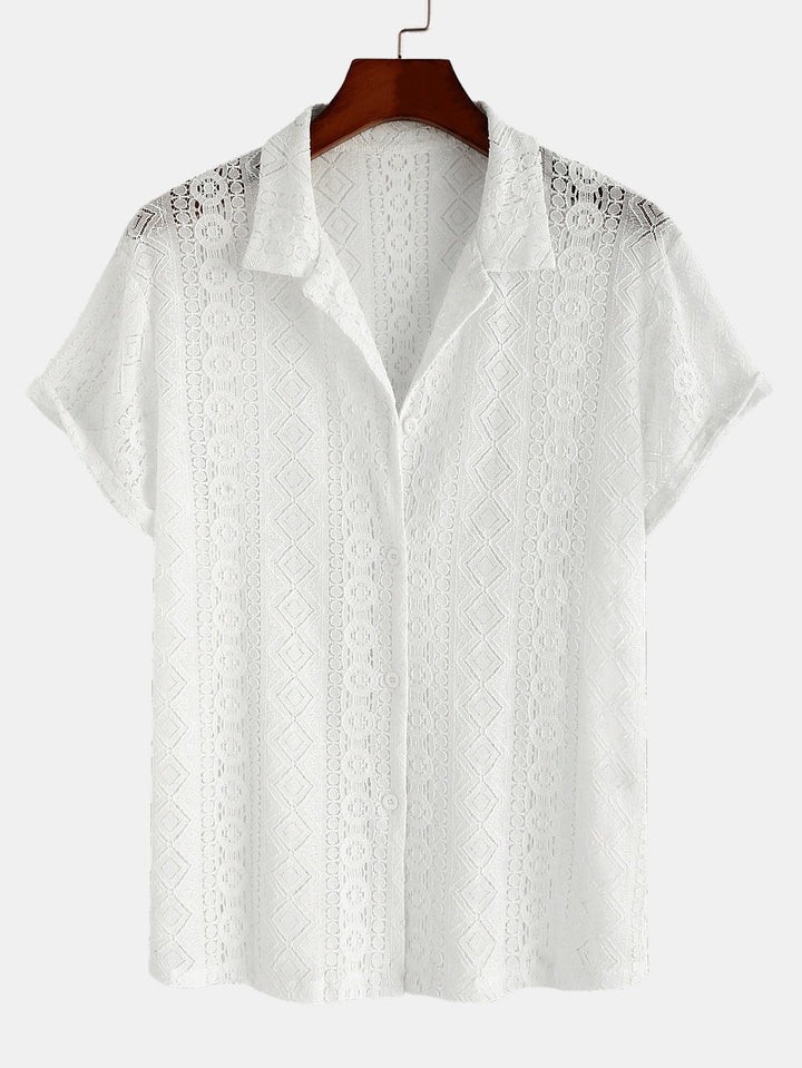 Geometrisch Textuur Cubaanse Shirt & Rechte Linnen Broek