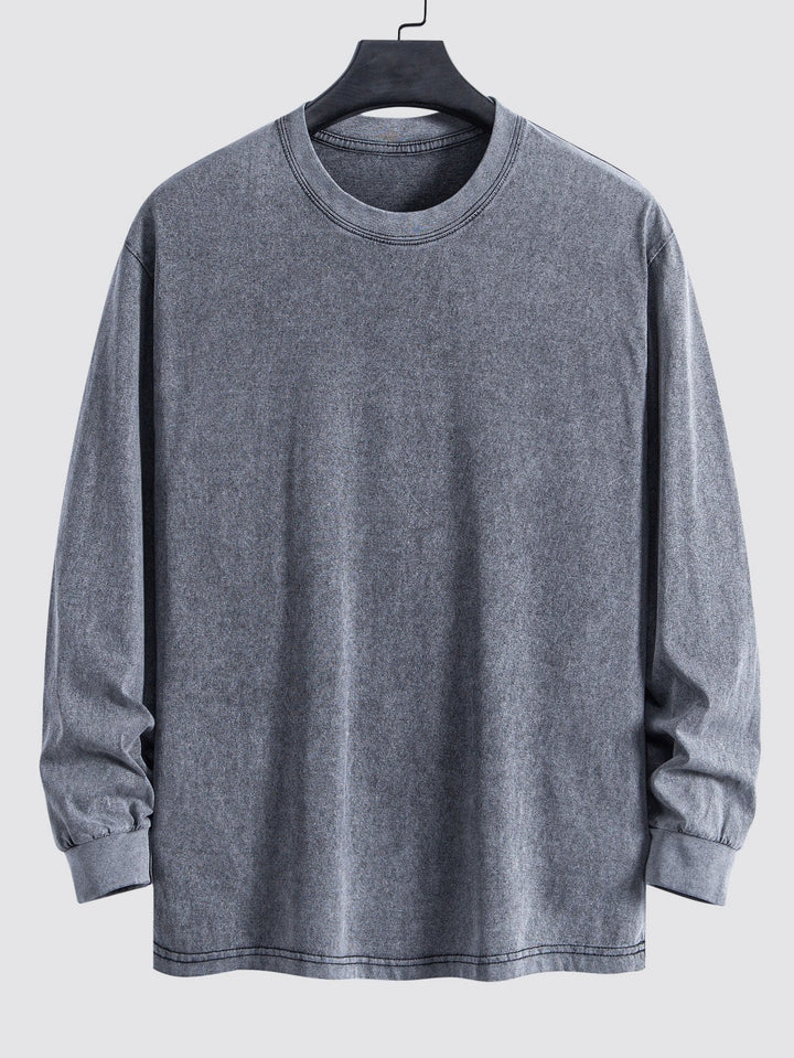 Relax Fit Lange Mouw Gewassen Versleten T-Shirt