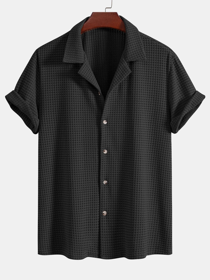 Korte Mouwen Wafel Cubaanse Shirt & Rechte Pijpen Linnen Broek