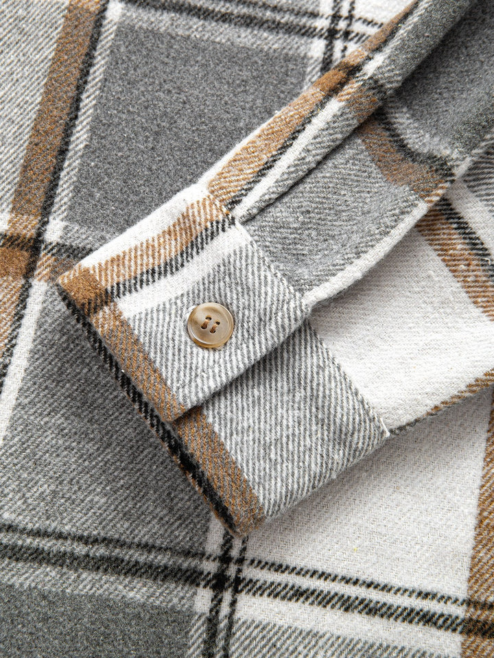 Relax Fit Contrast Corduroy Plaid Hooded Shirt & Drawstring Corduroy Cargo Jogger Pants
