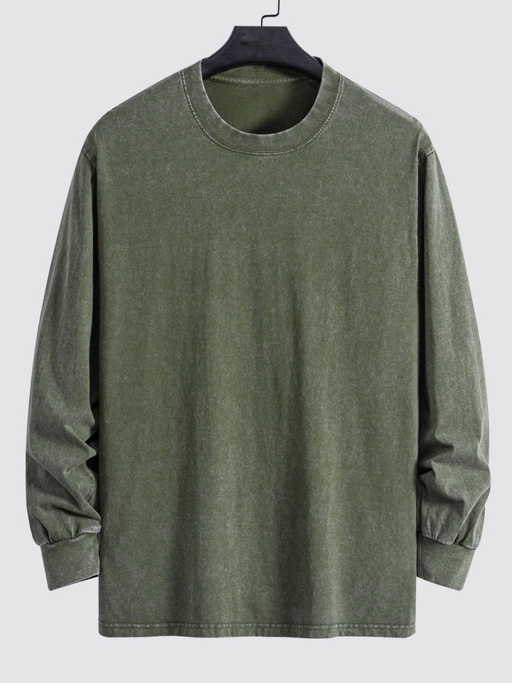 Relax Fit Lange Mouw Gewassen Versleten T-Shirt