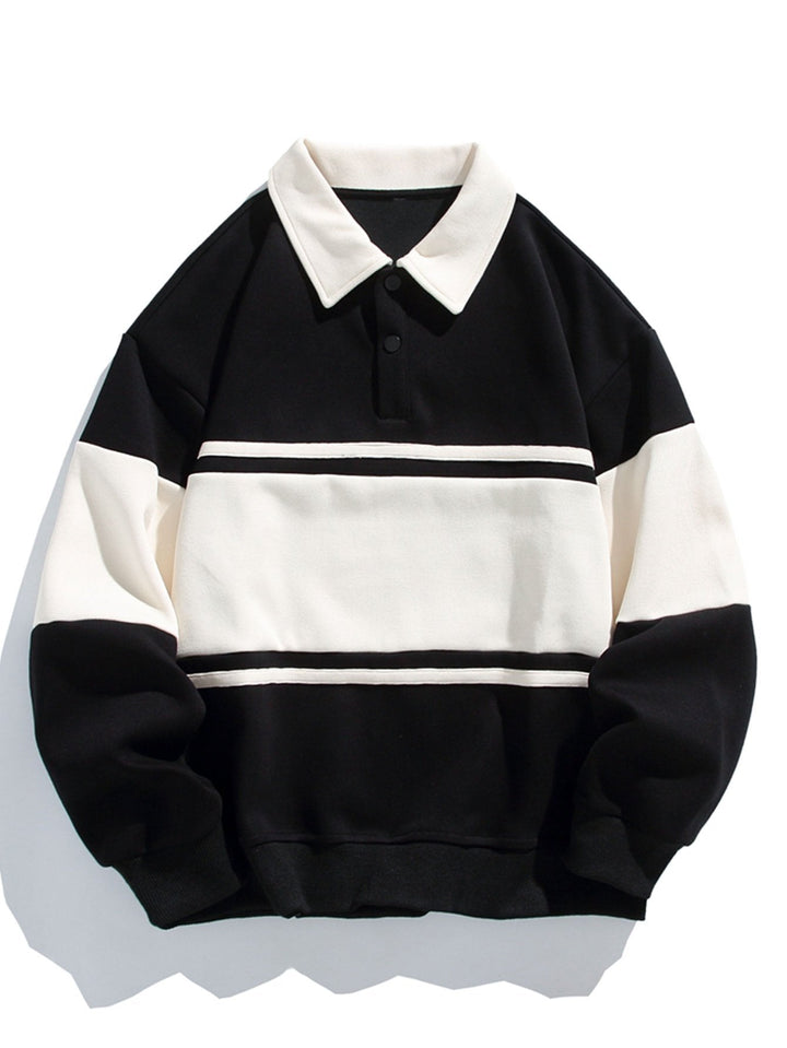 Relax Fit Kleur Blok Patchwork Polo Sweatshirt