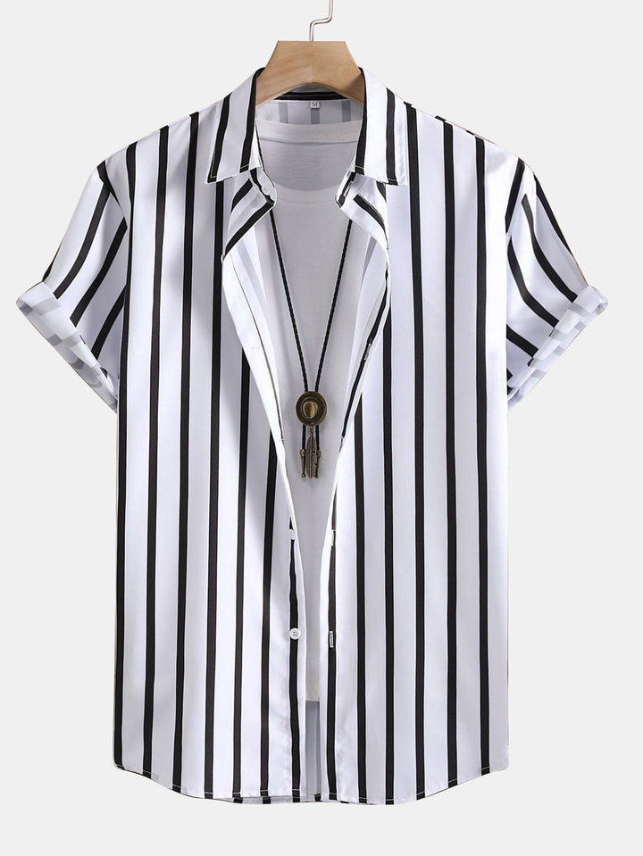 Gestreepte Print Knop-Up Shirt & Zwemshorts