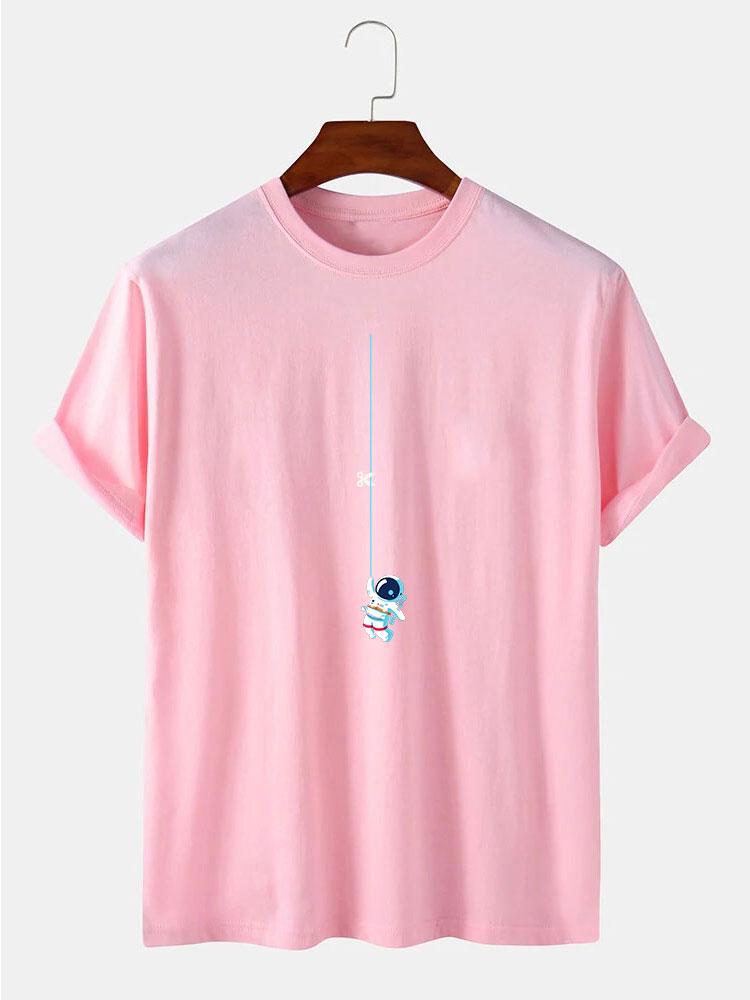 Astronaut Aan Een Touw Print T-Shirt