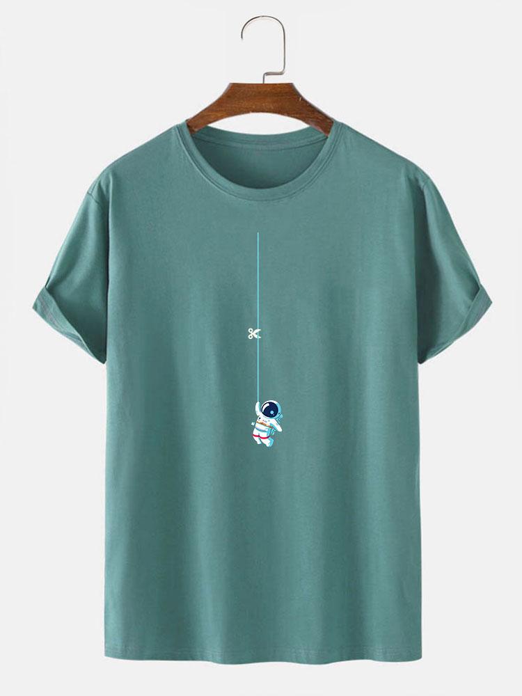 Astronaut Aan Een Touw Print T-Shirt