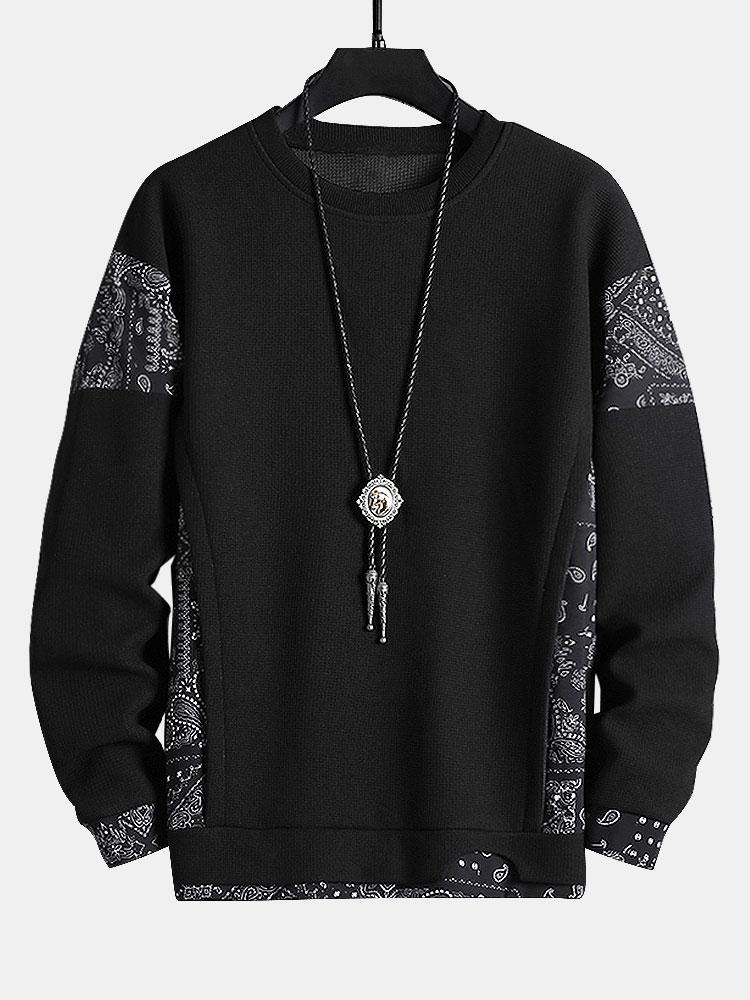 Paisley Print Paneel Waffle Sweatshirt