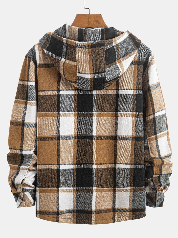 Teddy Gevoerde Flanellen Geruite Hoodie Shirt