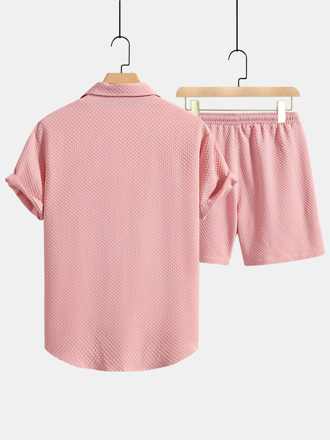Crossed Texture Button-Up Shirt & Drawstring Shorts