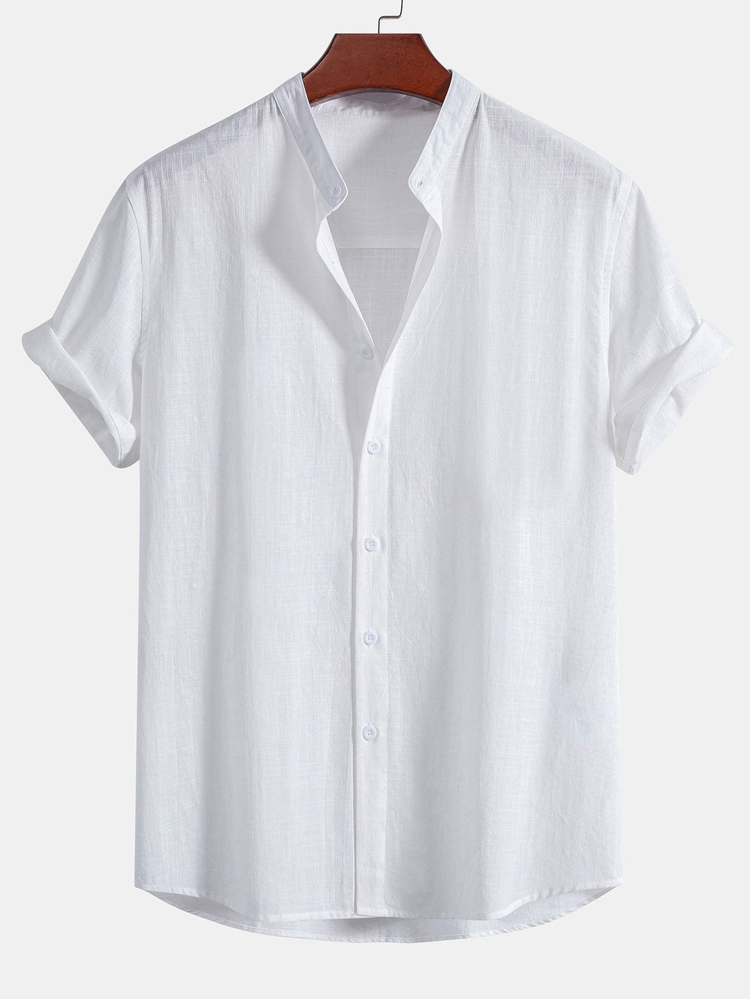 Linnen Look Katoen Staande Kraag Shirt & Rechte Pijpen Linnen Katoen Mix Broek