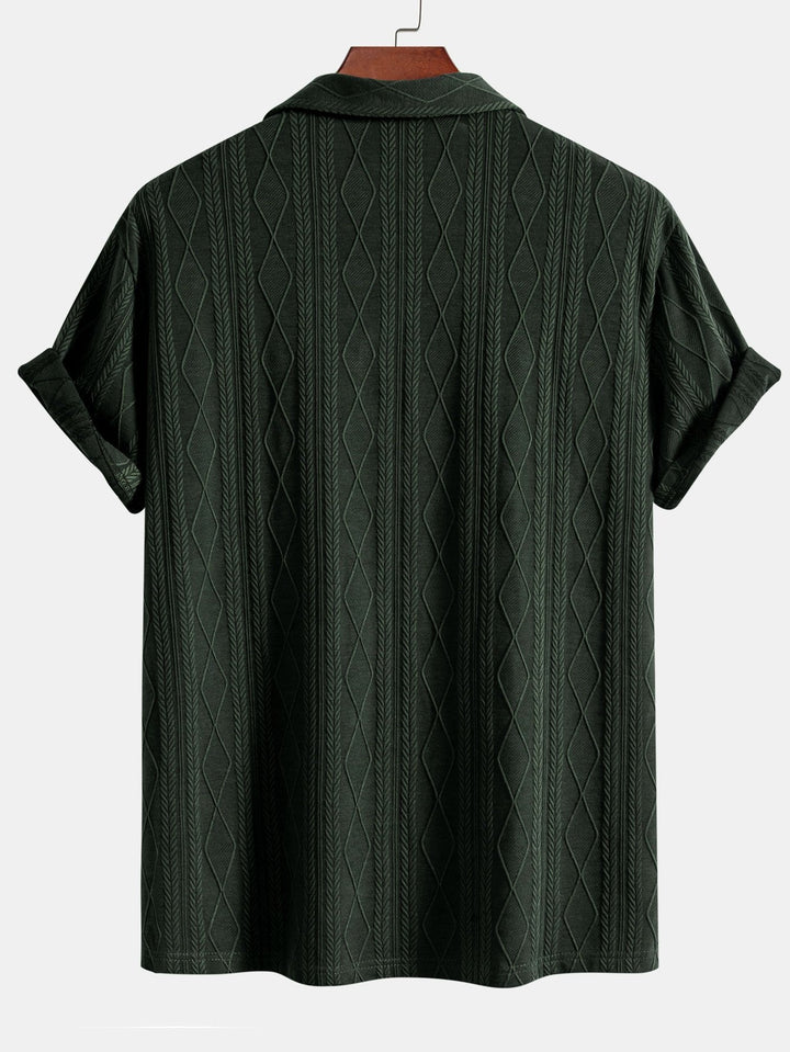Gebreide Geometrische Ruit Jacquard Cubaanse Shirt & Rechte Linnen Broek