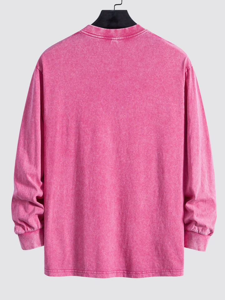 Relax Fit Lange Mouw Gewassen Versleten T-Shirt